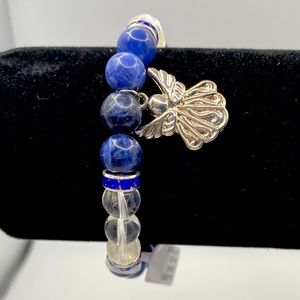 Angel Charm Bracelet with Sodalite and Clear Quartz NWT